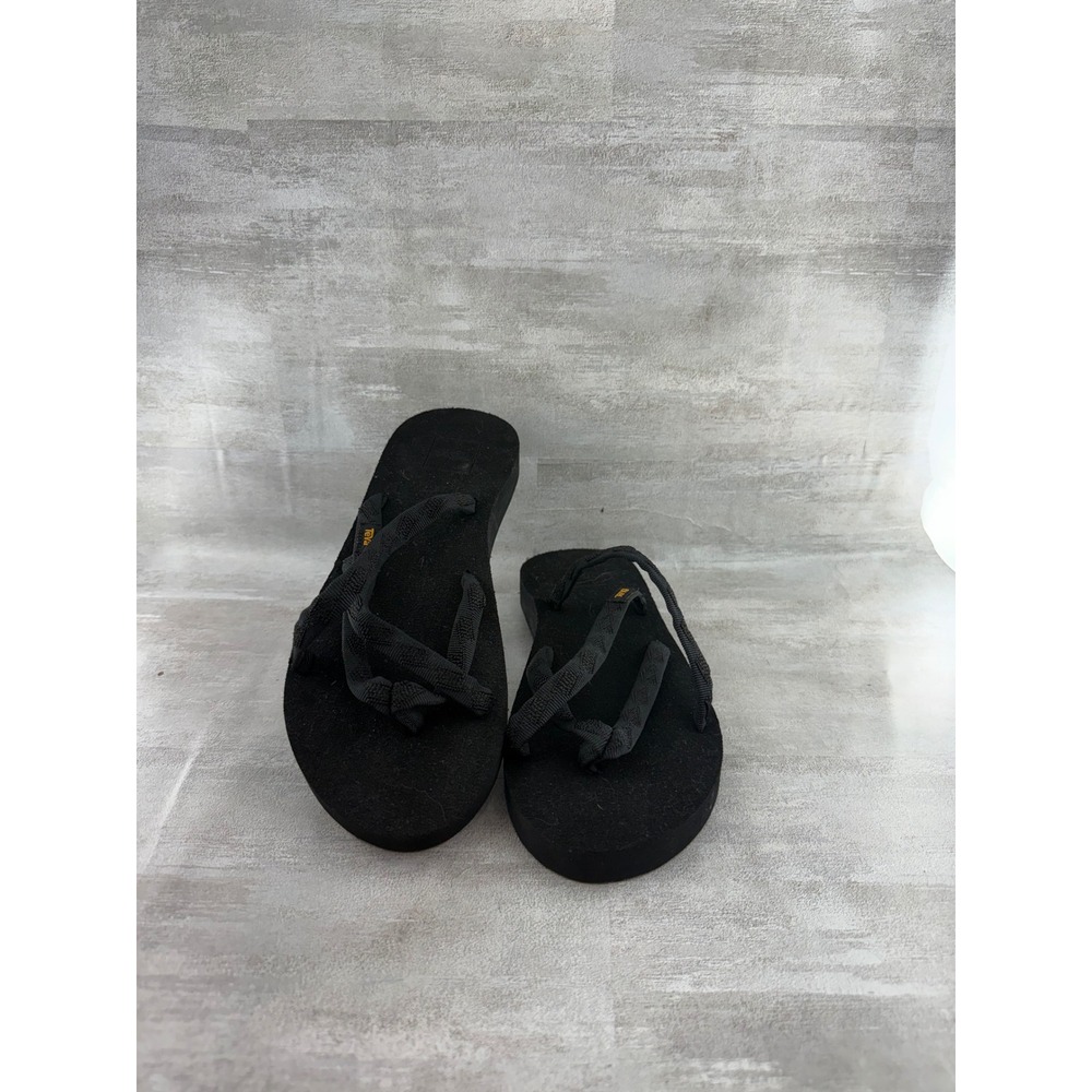 Teva Olowahu Black Strappy Mush Topsole Flip Flop Sandals 6840 Women 7
